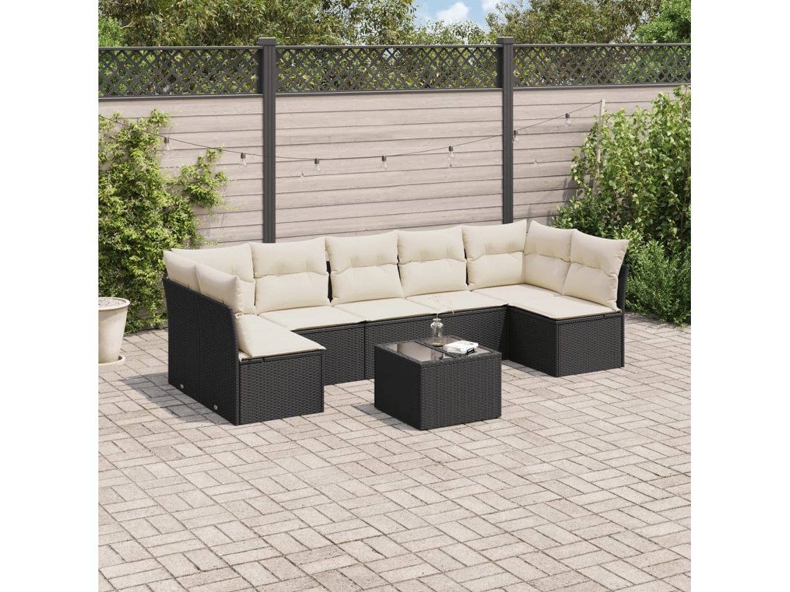 8 Pcs Conjunto Sofás De Jardim Com Almofadões Vime Pe Preto Dkd Home Decor