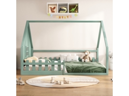Cama Plana, 140*200 Cm, Cama Infantil, Grade De Proteção, Corrimão, Madeira De Pinho, Verde