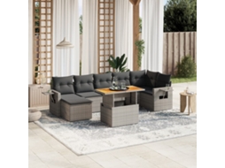 Vidaxl 8 Pcs Conjunto Sofás De Jardim C/ Almofadões Vime Pe Cinzento