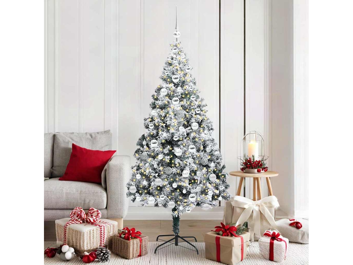 Vidaxl Árvore De Natal Artificial Branco 180 Cm Pvc, Aço E Plástico