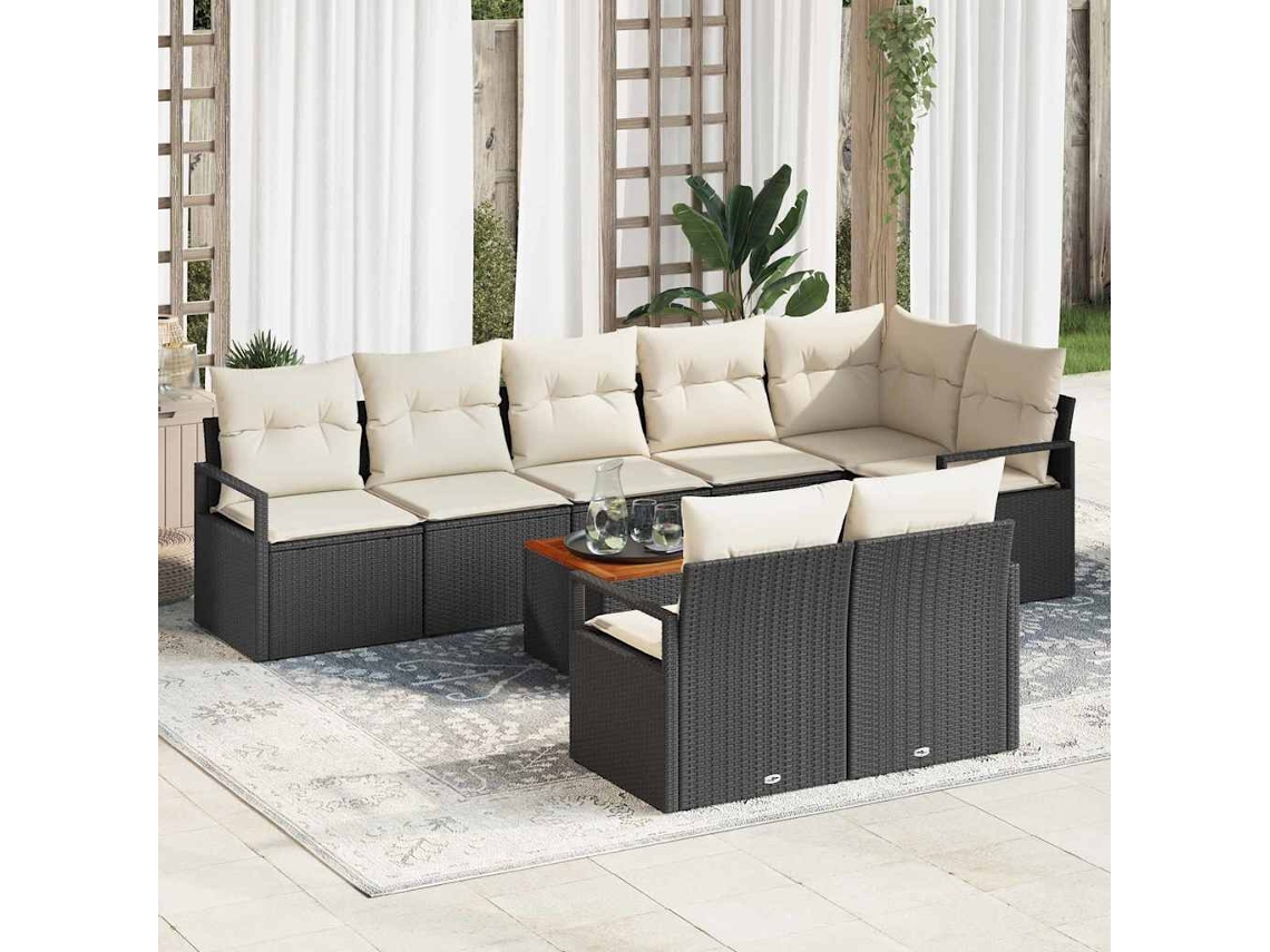 Vidaxl Conjunto De Sofá De Jardim 9 Unid. Preto Vime Pe