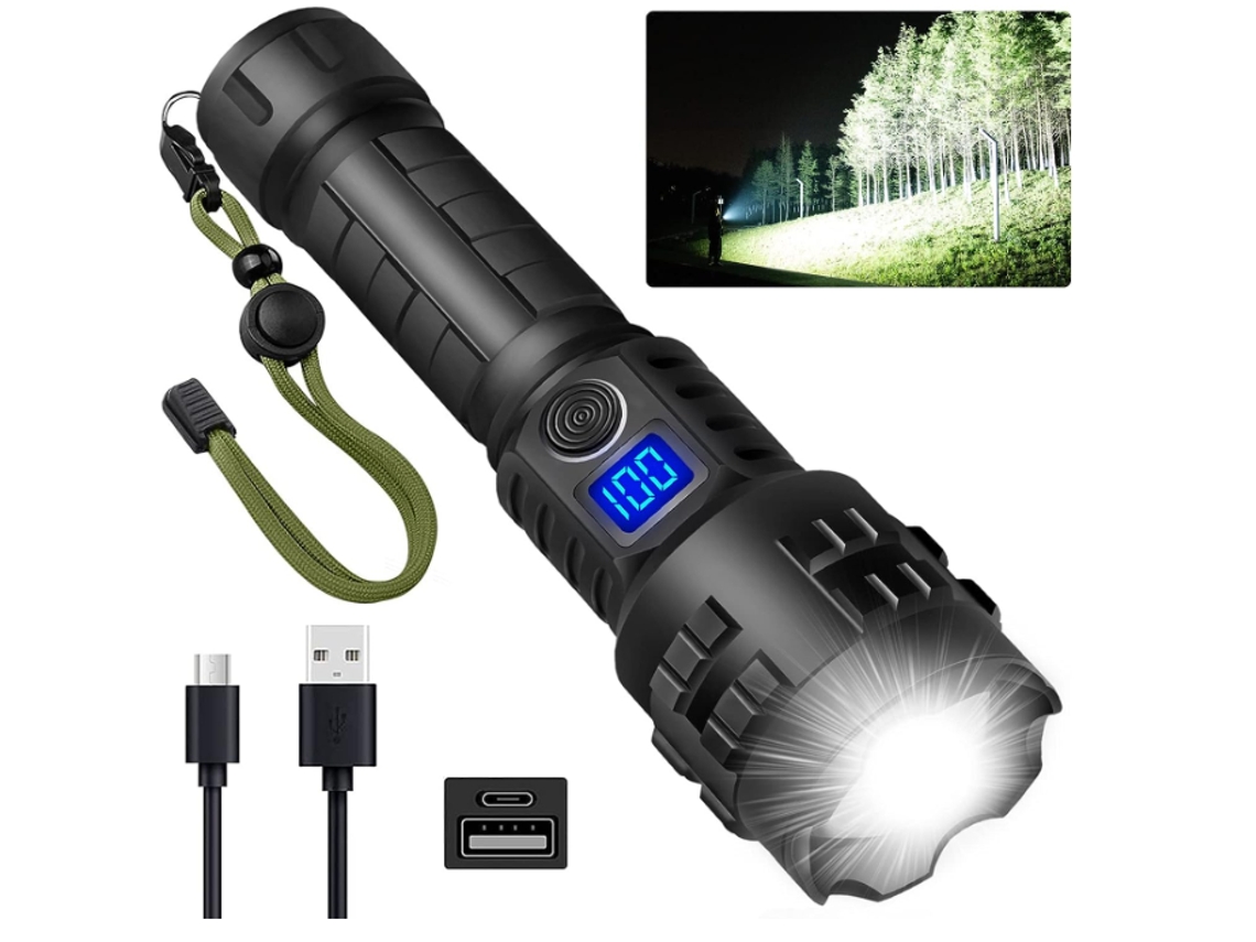 Lanterna de Cabeça Recarregável P70 100000 Lumens 5 Modos de Iluminação Preto HALINUIA