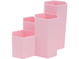 Organizador de mesa hexagonal em PP com 4 compartimentos, caixa multifuncional para estudantes e armazenamento de
