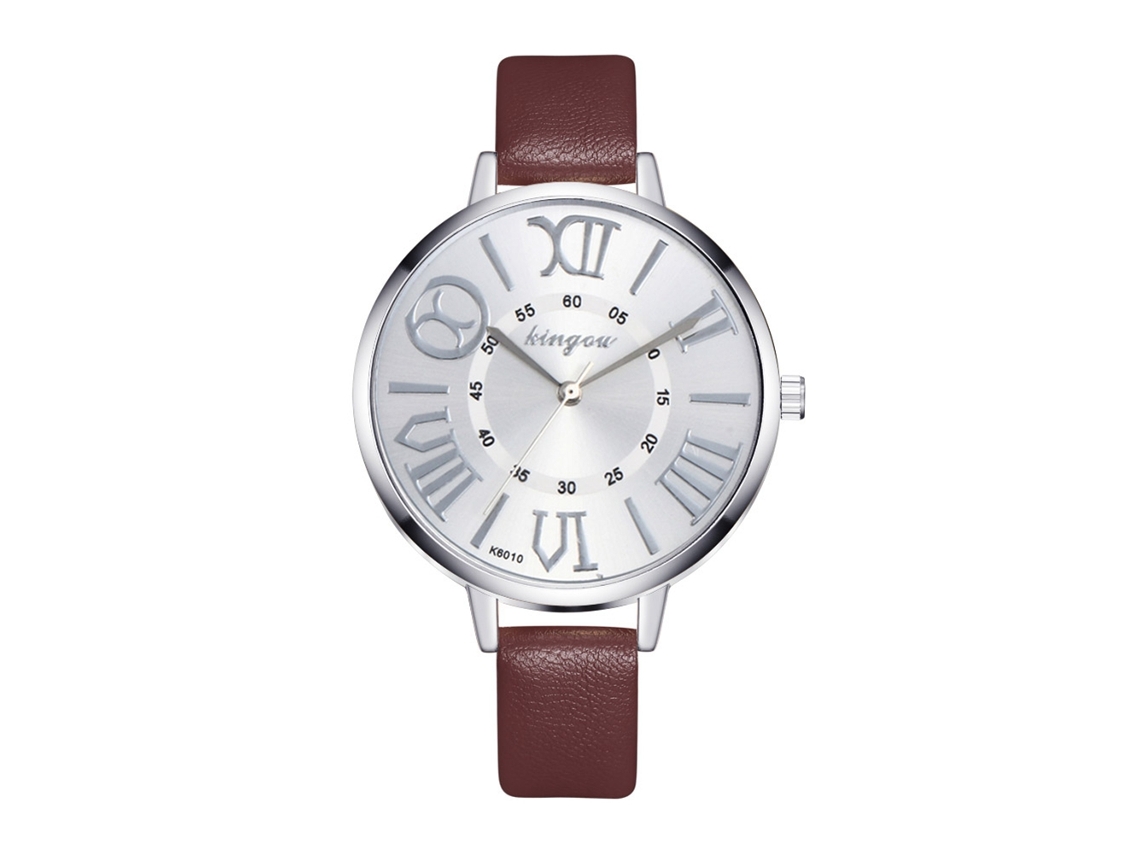 Relógio de Pulso Feminino Coreano Fashion com Pulseira de Couro Analógico Quartzo Redondo Café