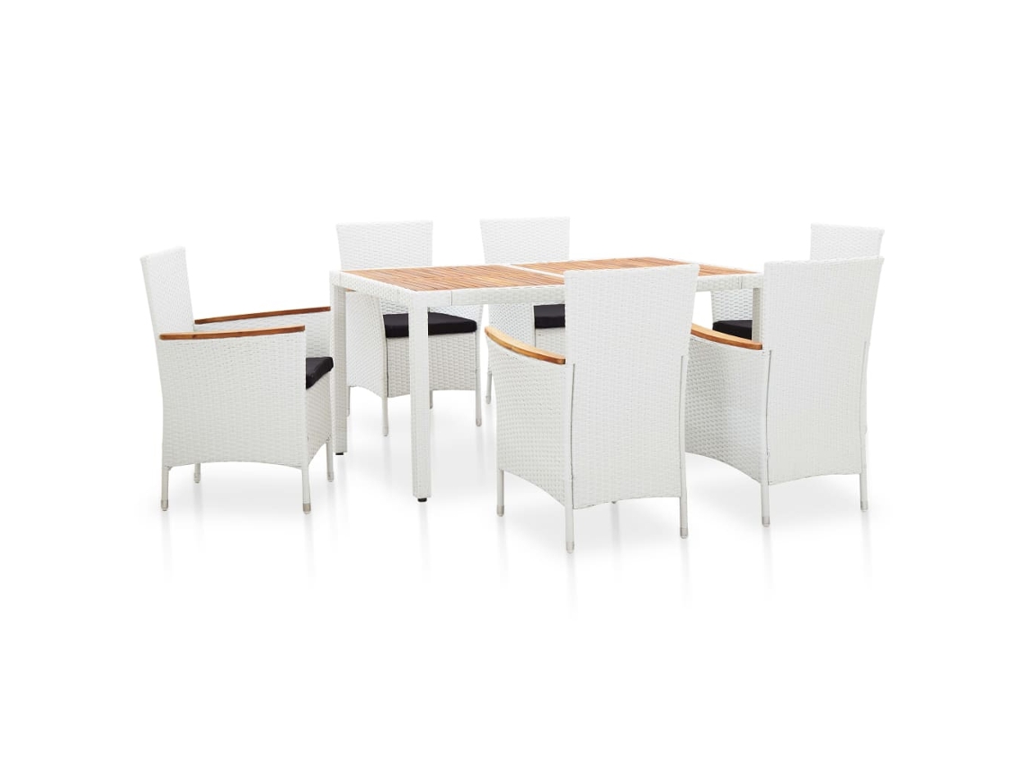 Conjunto 7 de jantar para exterior VIDAXL vime PE branco