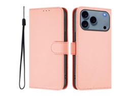 Capa De Couro Sintético Para Iphone 17 Pro Max - Toque Suave - Cor Sólida - Com Cordão