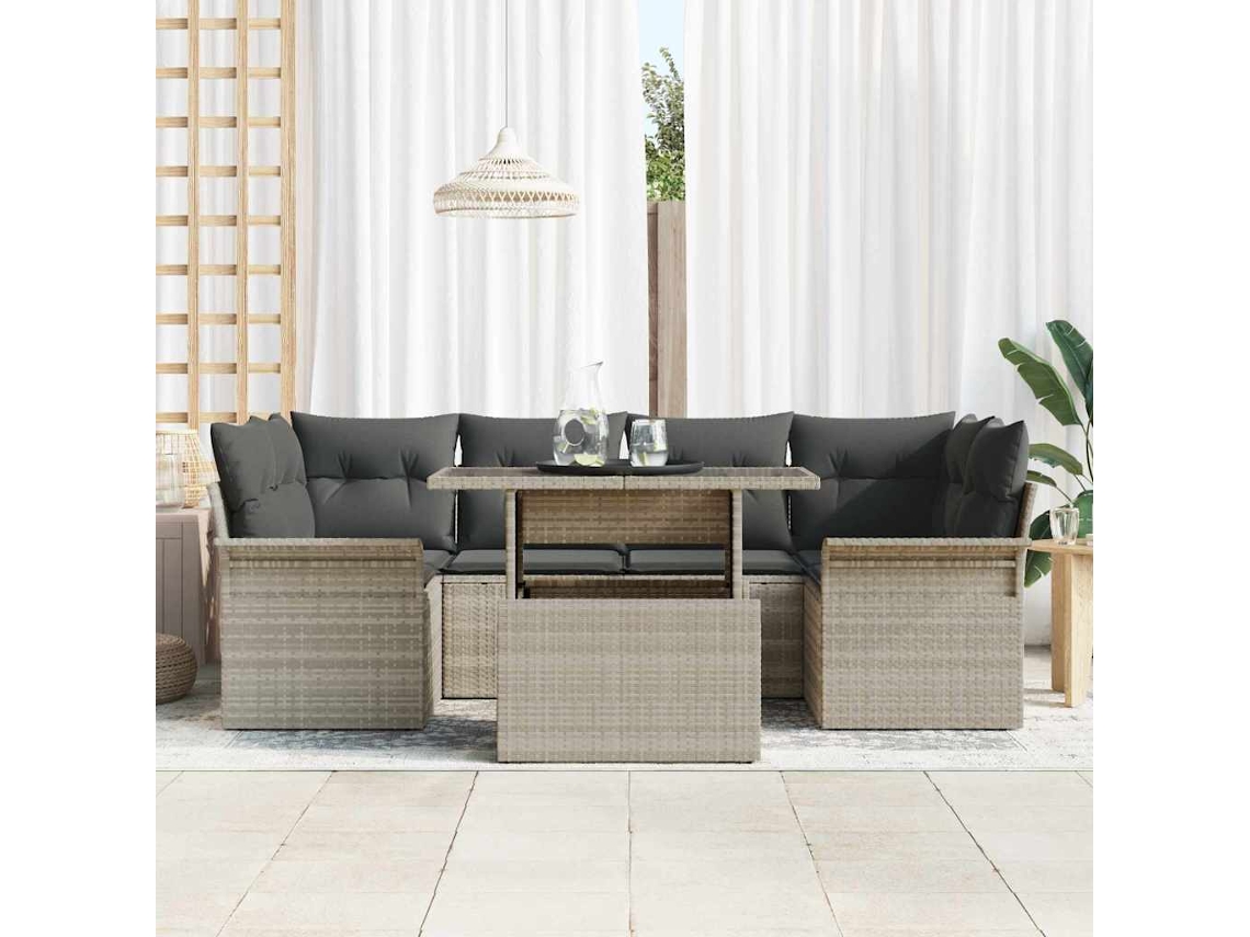 Vidaxl Conjunto De Sofá De Jardim Com Almofada 7 Pcs Cinzento-claro
