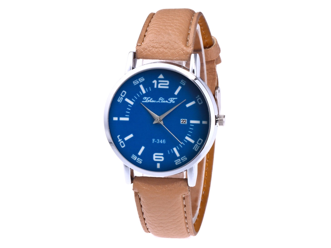 Relógio de Pulso Analógico de Quartzo Unissex com Dial Redondo Bege Elegante e Durável