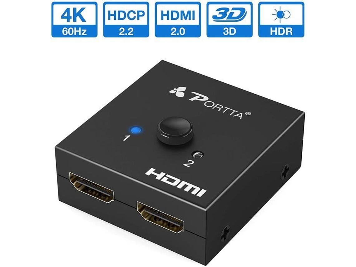 Portta Hdmi Switch Splitter 4K 2 Portas Hdmi Bidirecional Splitter Switch 1 em 2 Saídas 2.993