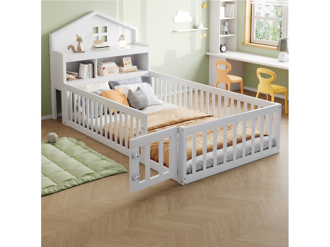 Cama Infantil 90x200 Madeira Maciça Com Guarda-roupa E Prateleiras