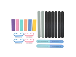 Conjunto de manicure profissional com 20 peças, incluindo lixa, bloco polidor e escova para nail art.