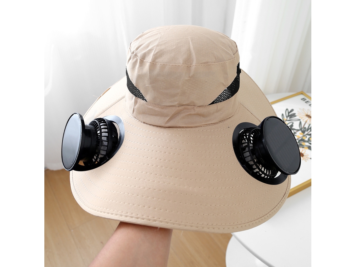 Chapéu com Ventilador Solar , Recarregável, para Pesca Ao Ar Livre, Proteção Solar e Sombra. MDUG (redondo e Cáqui)