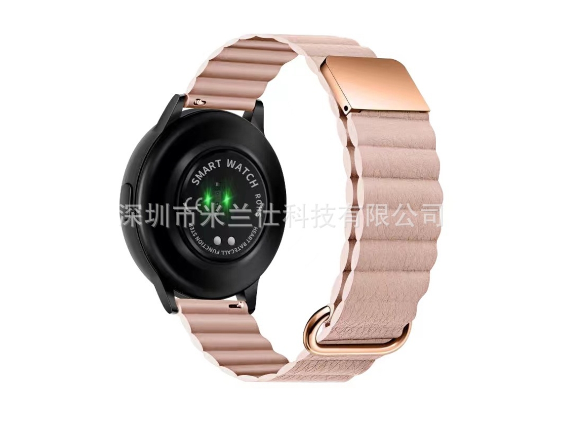 Pulseira De Couro Genuíno Com Fecho Magnético Reverso Para Samsung Galaxy Watch 4rosa 20mm Yunzii (com 2 Barras De Mola)