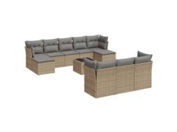 Maison Exclusive - 11 Pcs Conjunto Sofás De Jardim C/ Almofadões Vime Pe Bege