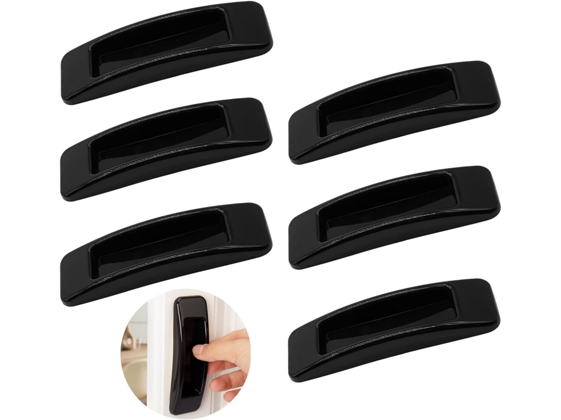 6 Puxadores Autoadesivos Para Portas De Correr Com Fita Dupla Face Para Armários, Janelas, Geladeiras, Móveis, Gavetas E Portas De Vidro (preto)