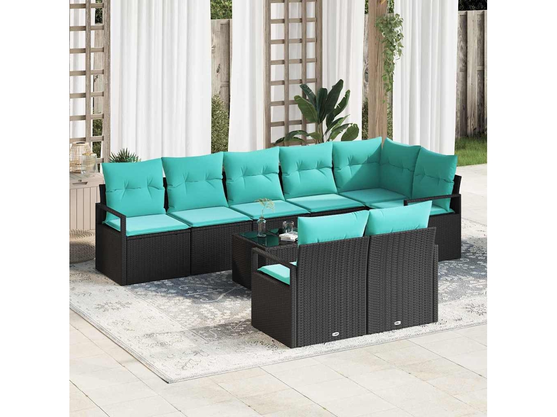 Vidaxl Conjunto De Sofás 9 Unid. Preto Vime Pe