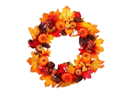 Guirlanda De Folhas Bordo Outono 40 Cm, Guirlanda De Abóbora Outono Com Pinhas E Abóboras, Adequada Para O Outono, Halloween E Dia De Ação Graças