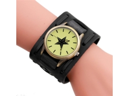 Relógio de pulso retrô com pulseira larga simples e moderna (preto)