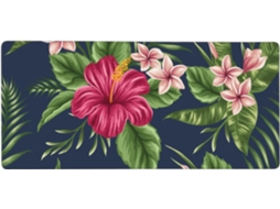 Mousepad Grande para Computador com Estampa de Flores Tropicais, Frangipani e Hibisco, em Formato Natural, Bas
