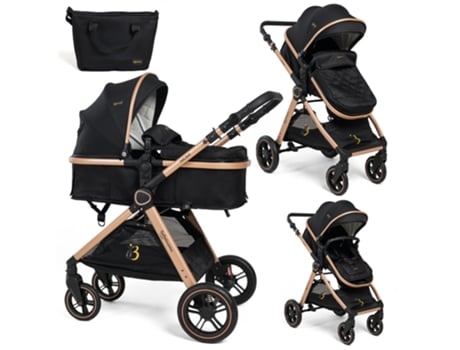 Carrinho Bebé 2 em 1 Convertível 0-22Kg Nicea Black BEBELISSIMO