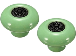 Puxador De Porta Cerâmica Com Visual Vintage, Estilo Retrô, Com Pétalas Embutidas Em Liga De Zinco Verde + Preto