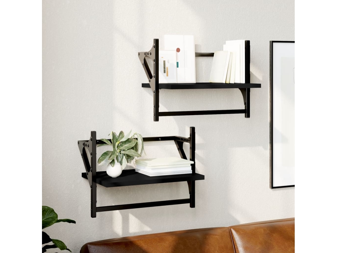 Vidaxl Prateleiras De Parede Com Barras 2 Pcs 40x25x30 Cm Preto