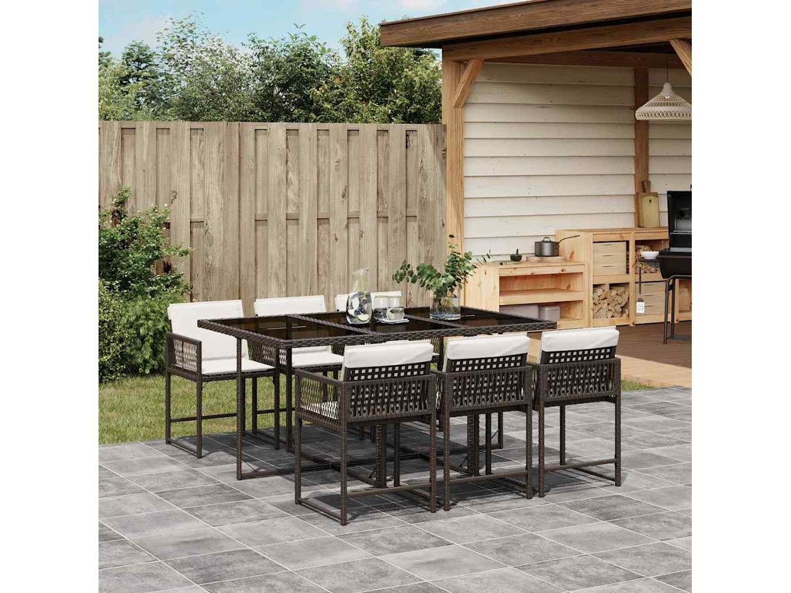 Vidaxl 7 Pcs Conjunto Jantar P/ Jardim C/ Almofadões Vime Pe Castanho