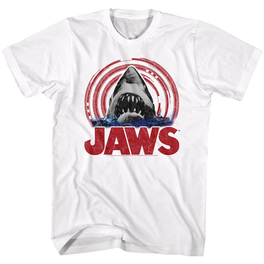 Rockinstone Jaws Movie Spiral White Adult T-shirt Size:l