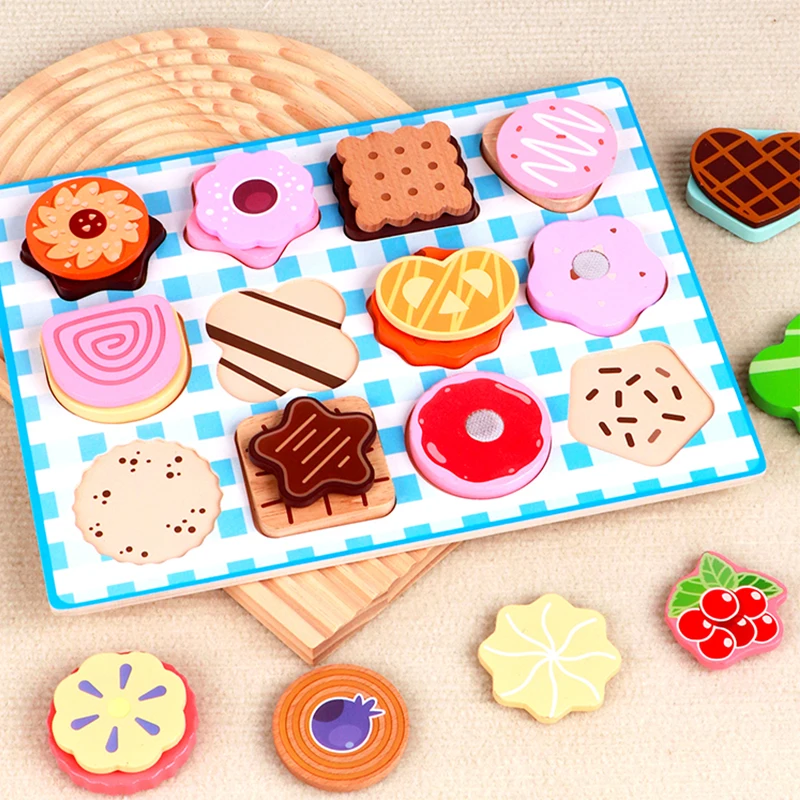 Conjunto De Quebra-cabeça De Madeira Para Sobremesas - Brinquedo Colorido Para Combinar Biscoitos E Doces
