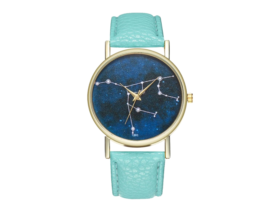 Relógio de quartzo unissex com pulseira de couro PU, mostrador Universe, Zhoulianfa (menta)