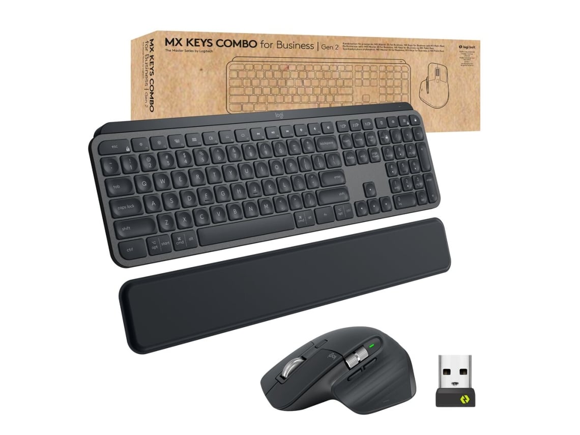 Teclado LOGITECH Mx Keys Combo For Business Gen 2 (Wireless - Inglês - Cinzento) + Rato