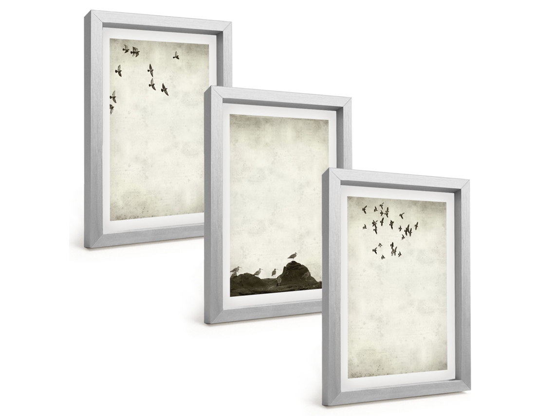 Quadros Decorativos Para Paredepássaros Voando, Minimalismo Moldura Prateada Quadros Para O Escritório Espelharte (3 Peças 20x30 Cm)