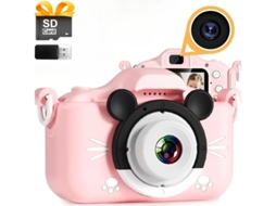 Câmera infantil Yizhood, câmera infantil HD portátil com duas câmeras para tirar fotos e vídeos (64g, rosa)