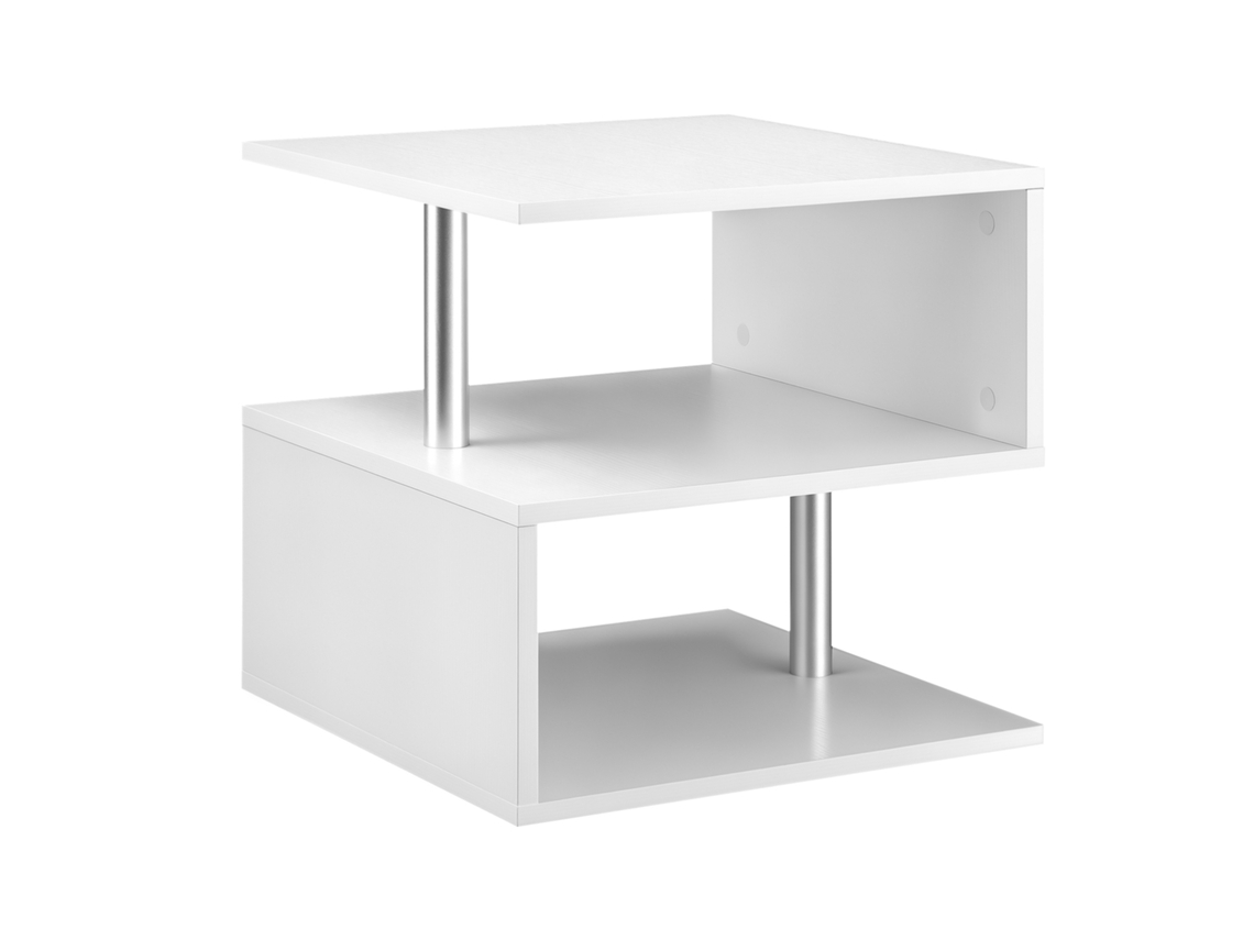 Side Table, Small S-shaped Sofa Table With Open Compartment, Modern, 50x50x50 Cm, White