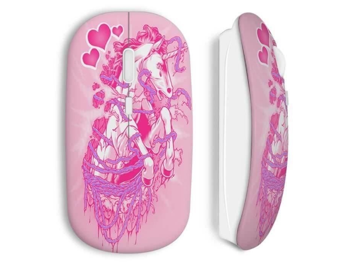 Mouse Sem Fio - Rosa - Unicórnio - Usb Wi-fi - Compatível Com Mac E Pc