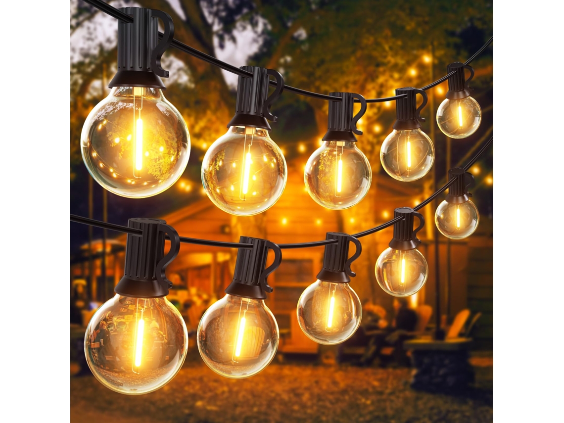 Guirlanda De Luz Externa 30m,50 Lâmpadas Led G40 Ip45 Impermeável,branco Quente,para Terraço,casamento,natal,jardim,festas Btforus
