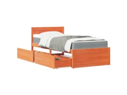 Cama Com Gavetas E Colchão 100x200 Cm Pinho Maciço Castanho-mel