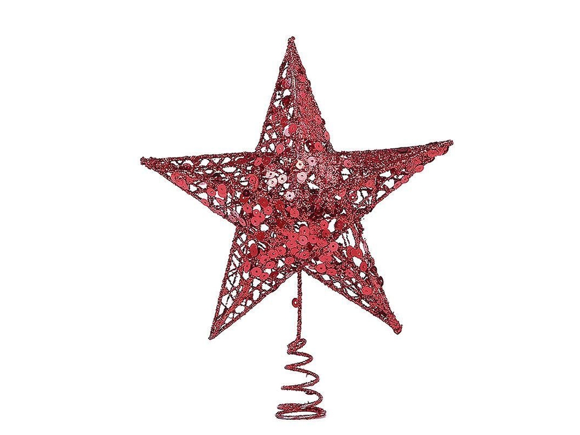 Topo De Árvore De Natal Estrela Com Glitter Decoração De Festa Natalino 20cm Metal Vermelho