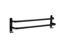 Porte Peignoir E Toalhas Duplo Para Aquecedor,suporte De Parede Para Banheiro Com 2 Barras De 40 Cm Em Aço Inoxidável Preto Fosco Btforus