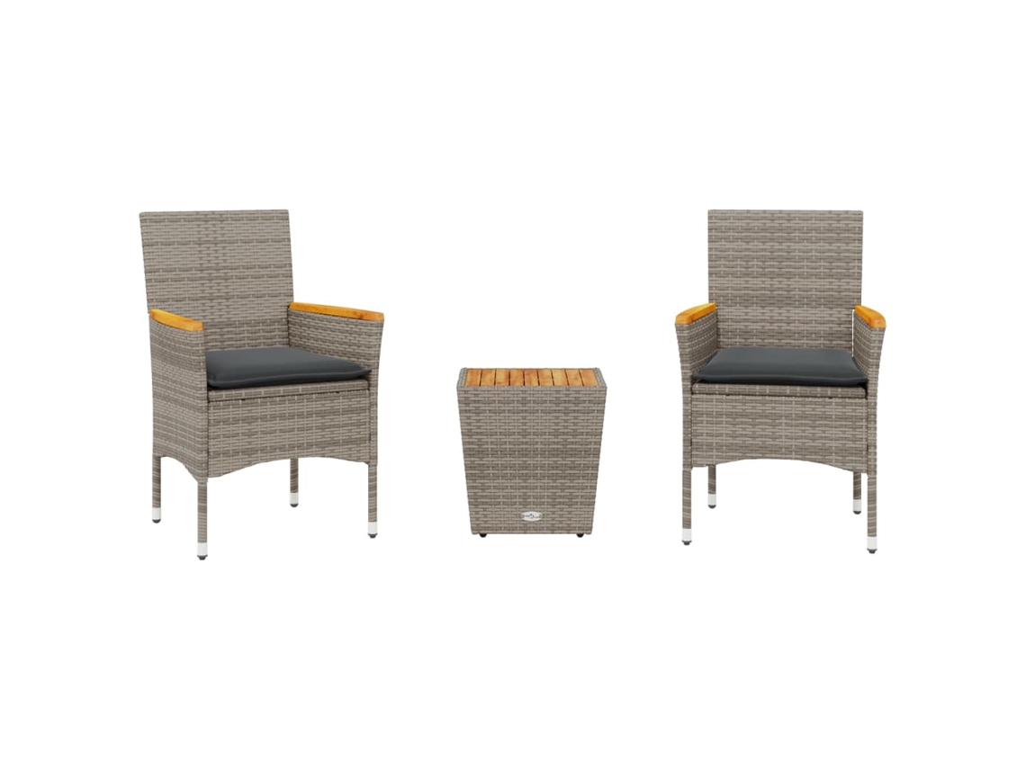 Conjunto de 3 Bistrô com Almofadões Vime Pe/vidro Cinza MAISON EXCLUSIVE (3pcs)