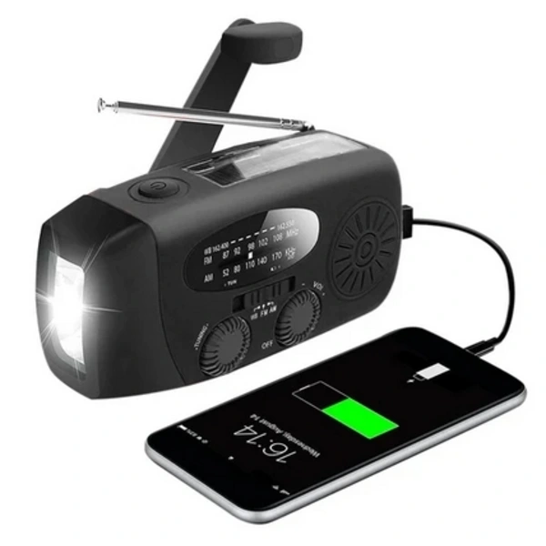 RÁDIO DE EMERGÊNCIA, portátil, manivela, bateria externa 4000mAh, AM/FM/WB, meteorológico AQUAFORGE