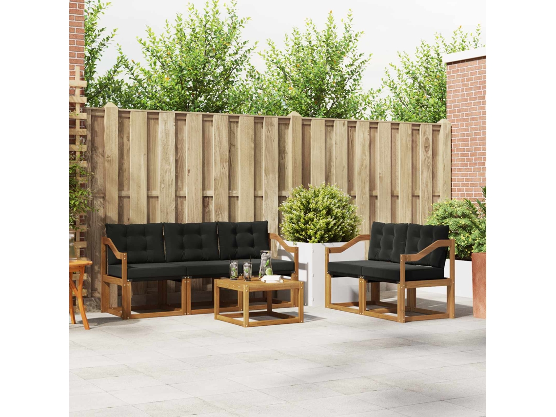 Vidaxl Conjunto De Sofás Para Exterior 6 Unid. Natural E Preto