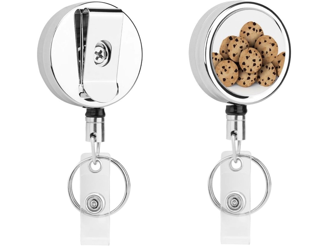 Porta Crachá Retrátil Com Mosquetão, Clipe Cinto E Argola Chaveiro Ideal Alimentos, Biscoitos Com Gotas De