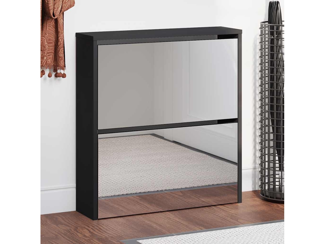 Vidaxl Sapateira Com Espelho De 2 Divisórias 63x17x67cm Preto