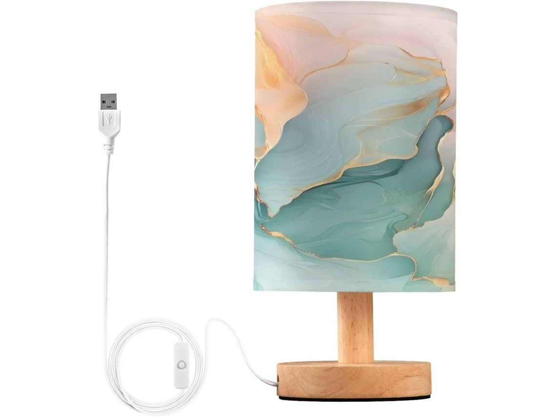 Abajur De Cabeceira Abstrato Em Mármore Para Quarto, Com Portas De Carregamento Usb C, Luminária De Mesa Cabeceira