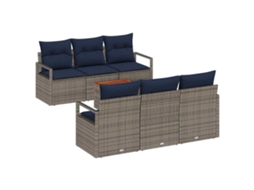 Vidaxl Conjunto De Sofá De Jardim Com Almofada 7 Pcs Cinzeto Vime Pe