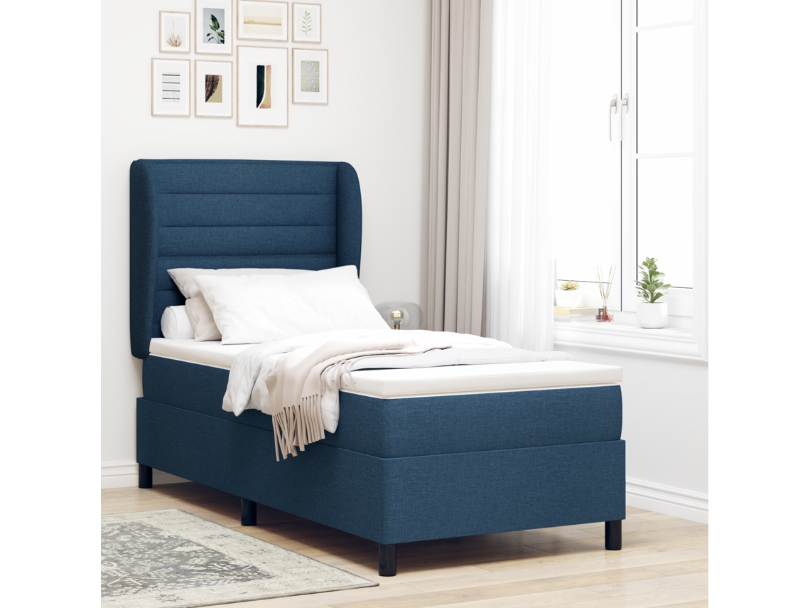 Cama Box Spring Com Colchão Azul 90x190 Cm Tecido