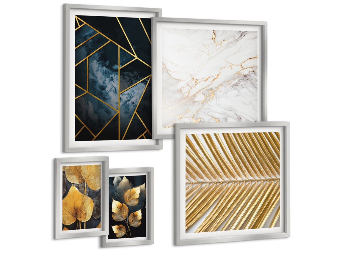 Galeria De Pinturas Murais Pedras De Areia, Textura Boho Moldura Preta Fotos Para O Escritório Espelharte (conjunto De 5 Imagens)