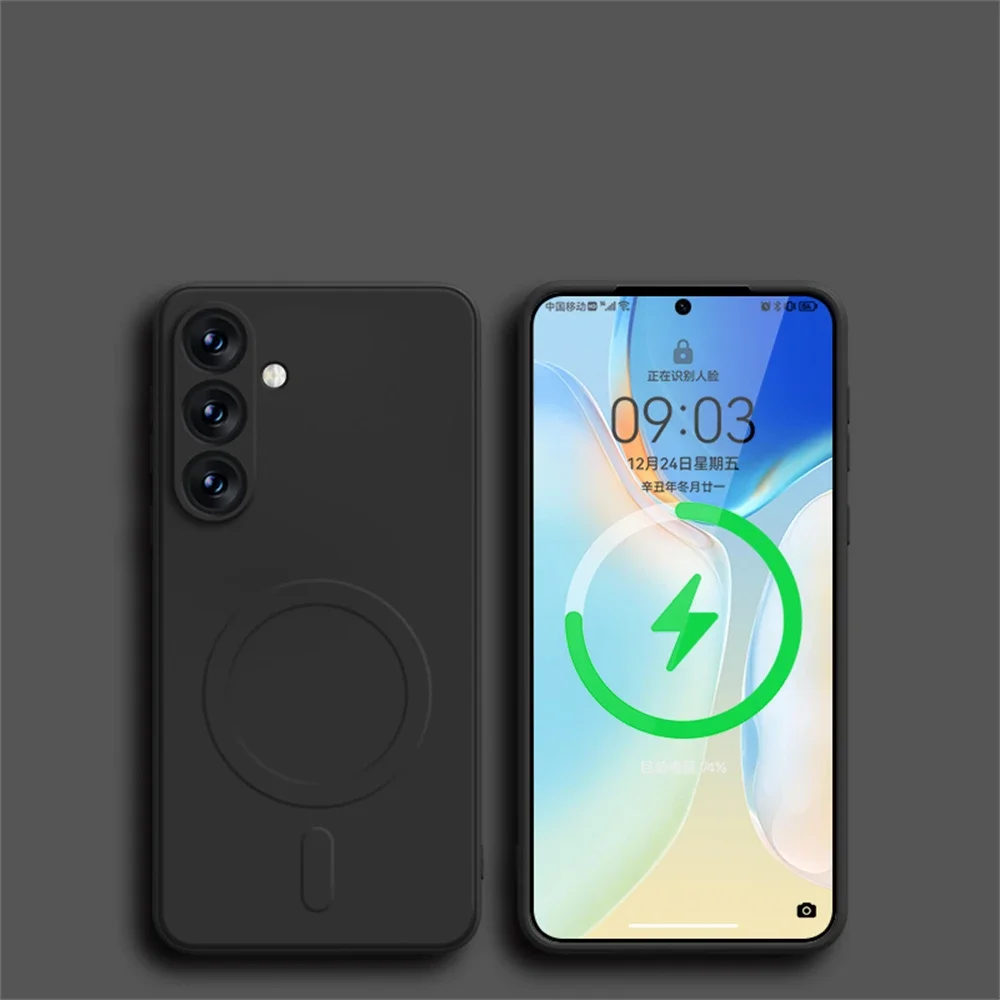 Capa Protetora Magnética De Silicone Para Carregamento Sem Fio (preta, Samsung A05s) Com Função Antichoque.