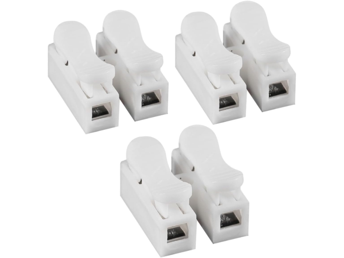 Conector Elétrico Rápido De 3 Peças, Branco, Com Contatos De Mola, Em Aço.